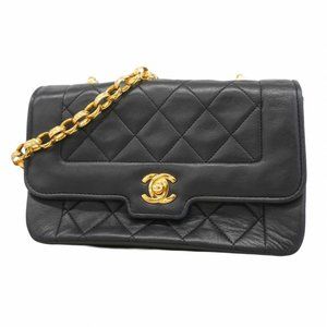 Chanel Matelasse Shoulder Bag with Chain Bag, Lambskin, Black, Women's